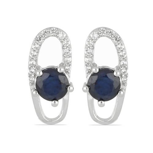 925 SILVER NATURAL BLUE SAPPHIRE GEMSTONE CLASSIC EARRINGS